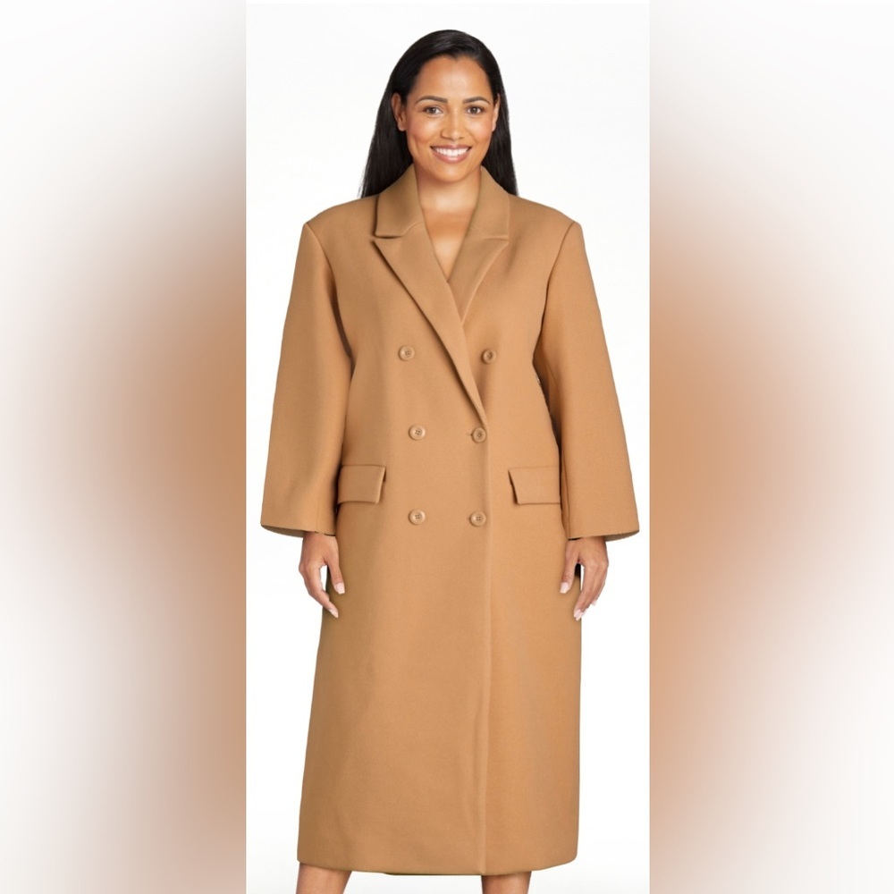 Scoop Camel Double Breasted Long Tailored Coat - Size M - NWT - Picture 14 of 16